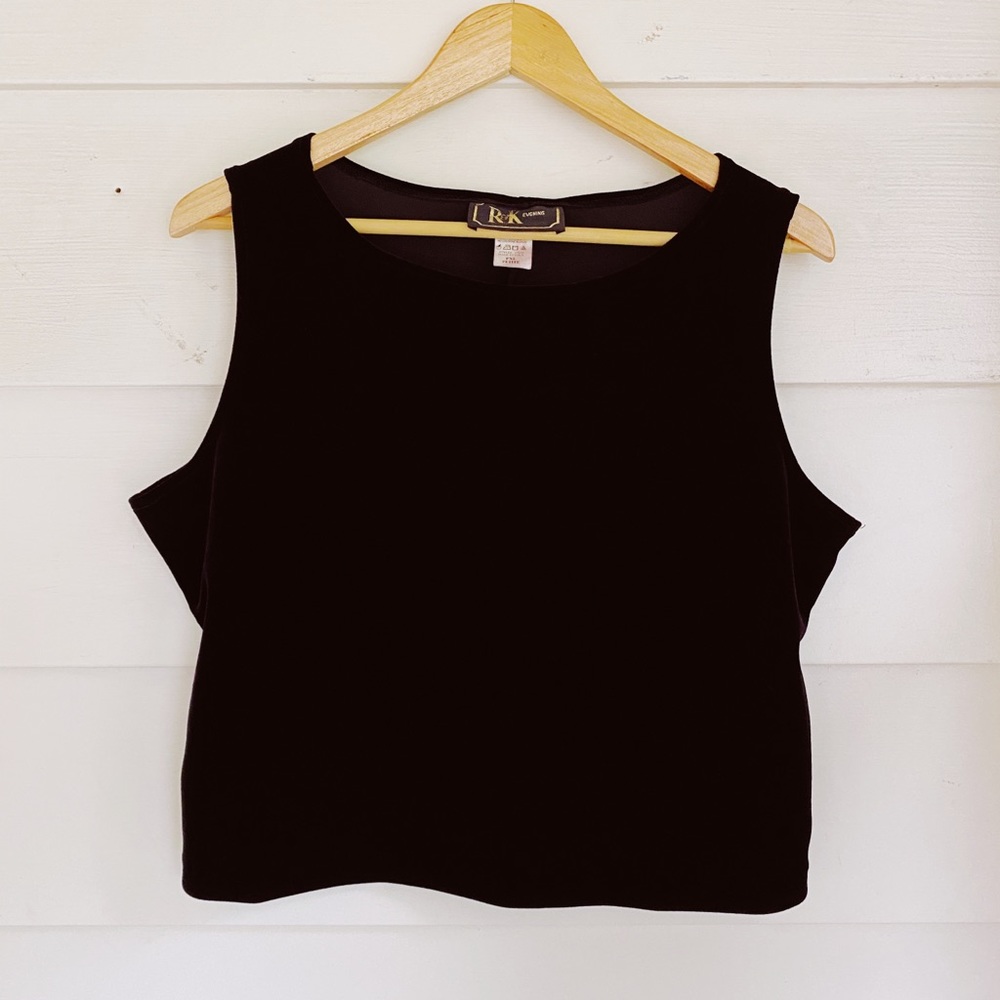 Vintage VTG 80s cropped black velvet flowy sleeveless top